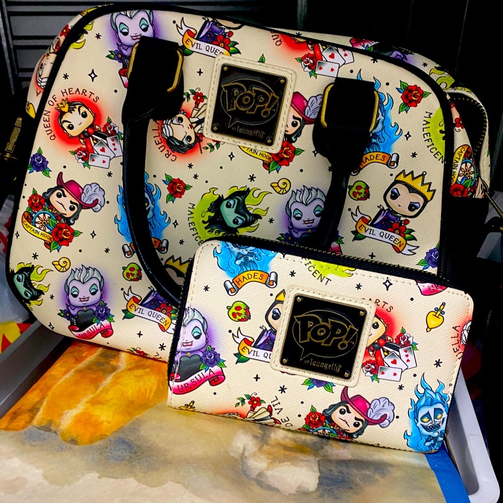 Loungefly Funko Pop Villians crossbody and matching wallet.